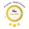 A graphic with a gold rosette, stars, saying A-level Gold Award, Top 25% 2025