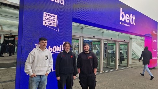 3 students outside the BETT venue