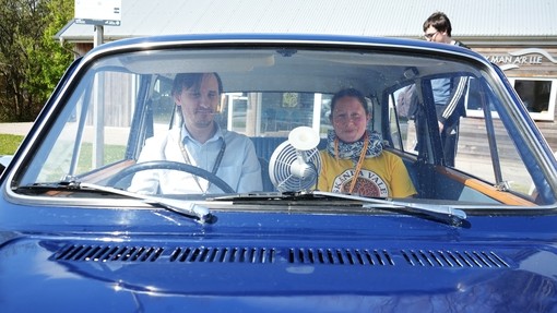 Paul and Sister Ally sitting in the car