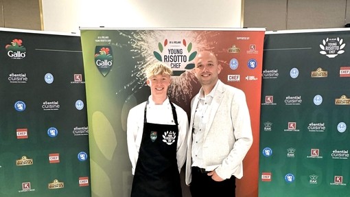 Harry and his cookery tutor Dan at the London competition