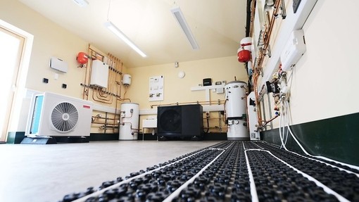 Low angle shot of some sustainable technology in the new Green Skills Academy building