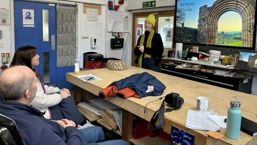 Students in the workshop listening to a rep from Strata Abbey