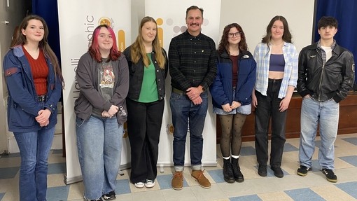 All the students lined up with their tutor Simon at the awards evening