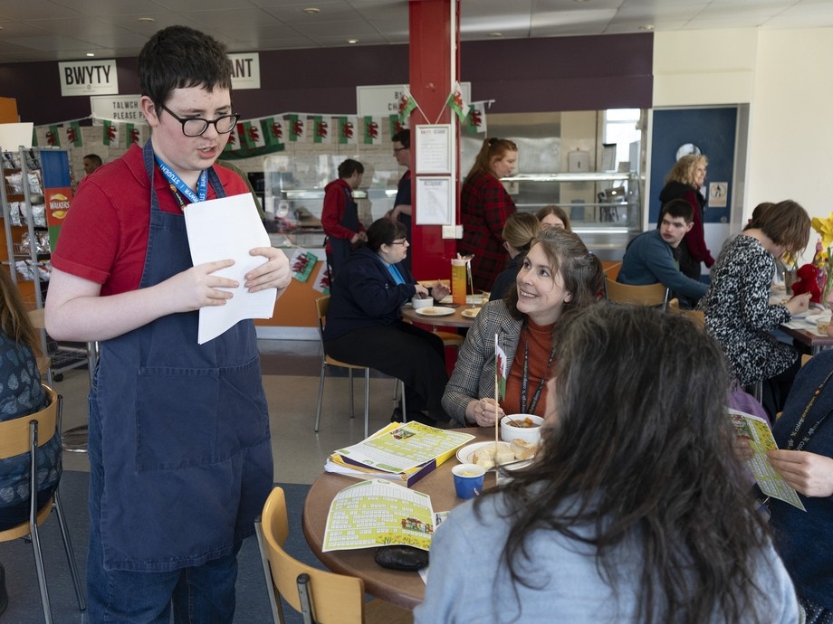 A student taking an order
