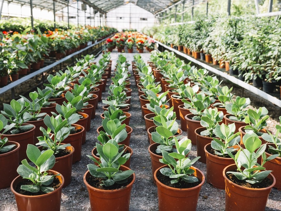 greenhouse full of succulents in neat rows