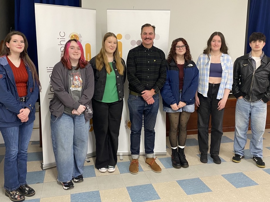 All the students lined up with their tutor Simon at the awards evening