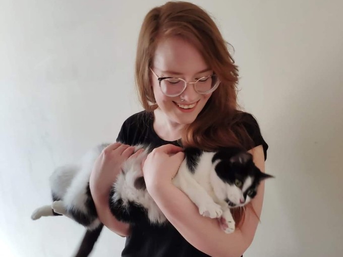 Rhonwen holding a cat