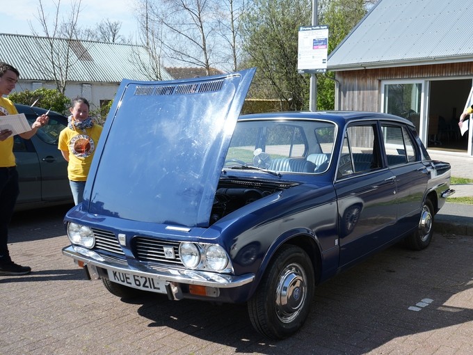 The Triumph with its hood open