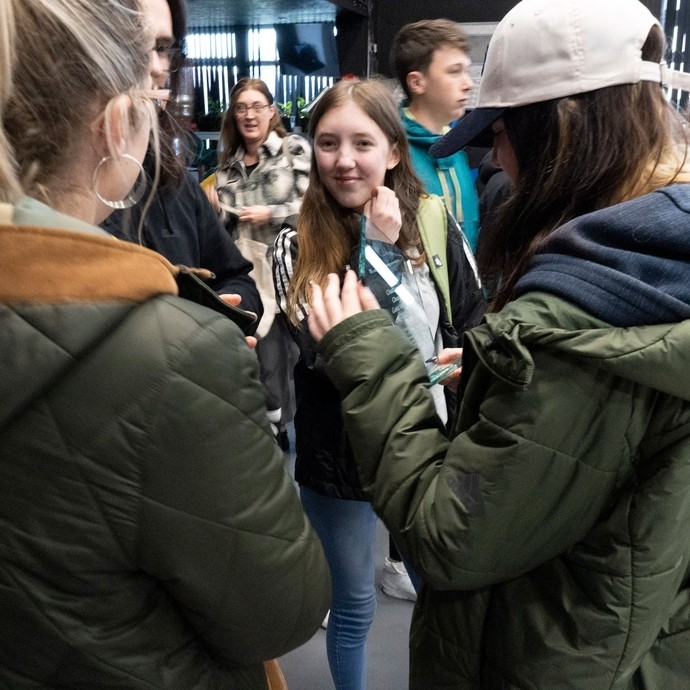 Students gathering and talking at the university